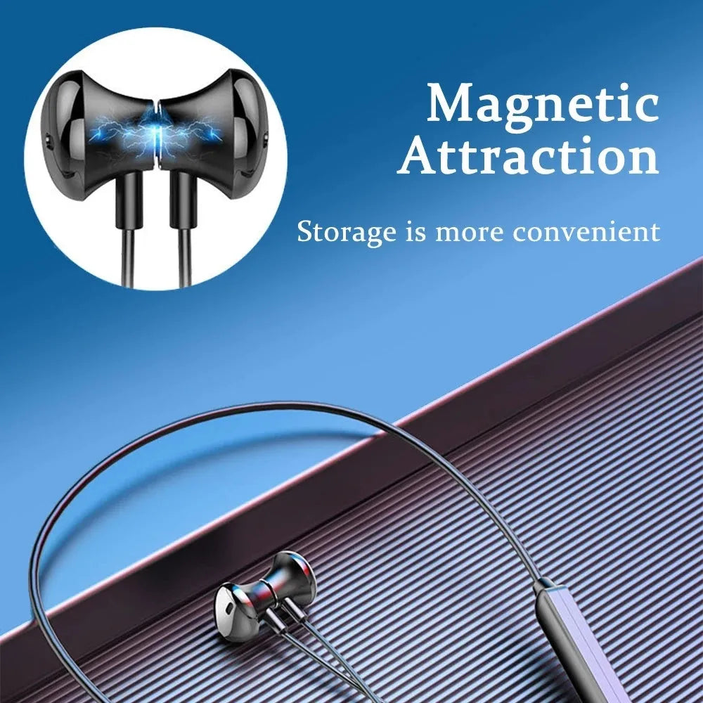 Black neck-mounted wireless Bluetooth sports earphones with bilateral stereo design