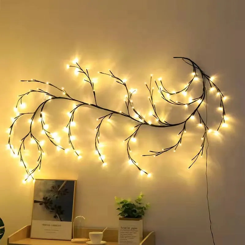Flexible willow vine LED Christmas garland light with warm white LEDs and birch bark texture