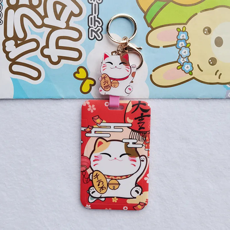 Lucky Cat Tens of Thousands cartoon design plastic card sleeve with matching ferrule pendant.