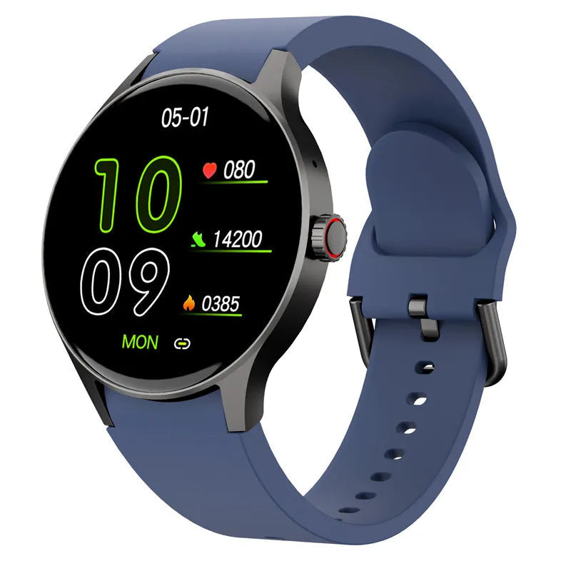 46mm smart sport watch with round touch screen in black, blue, pink, or red colour options