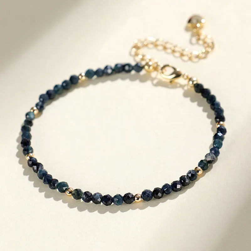 Blue tourmaline 3mm bead bracelet with spacer design for women's jewellery