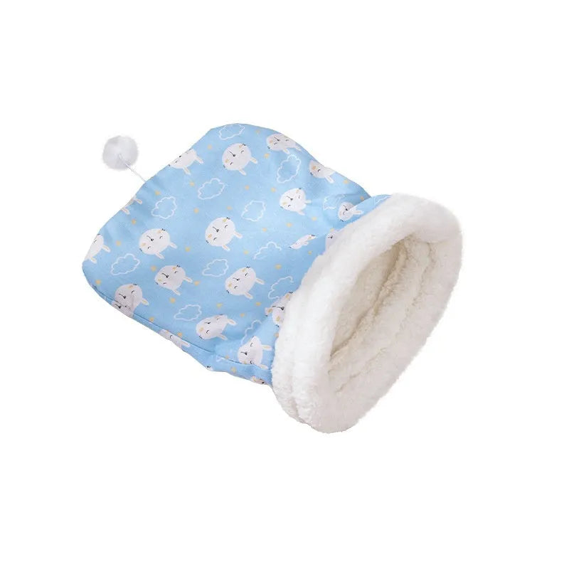 Blue rabbit pattern cat sleeping bag nest measuring 50cm by 40cm with flannel lining