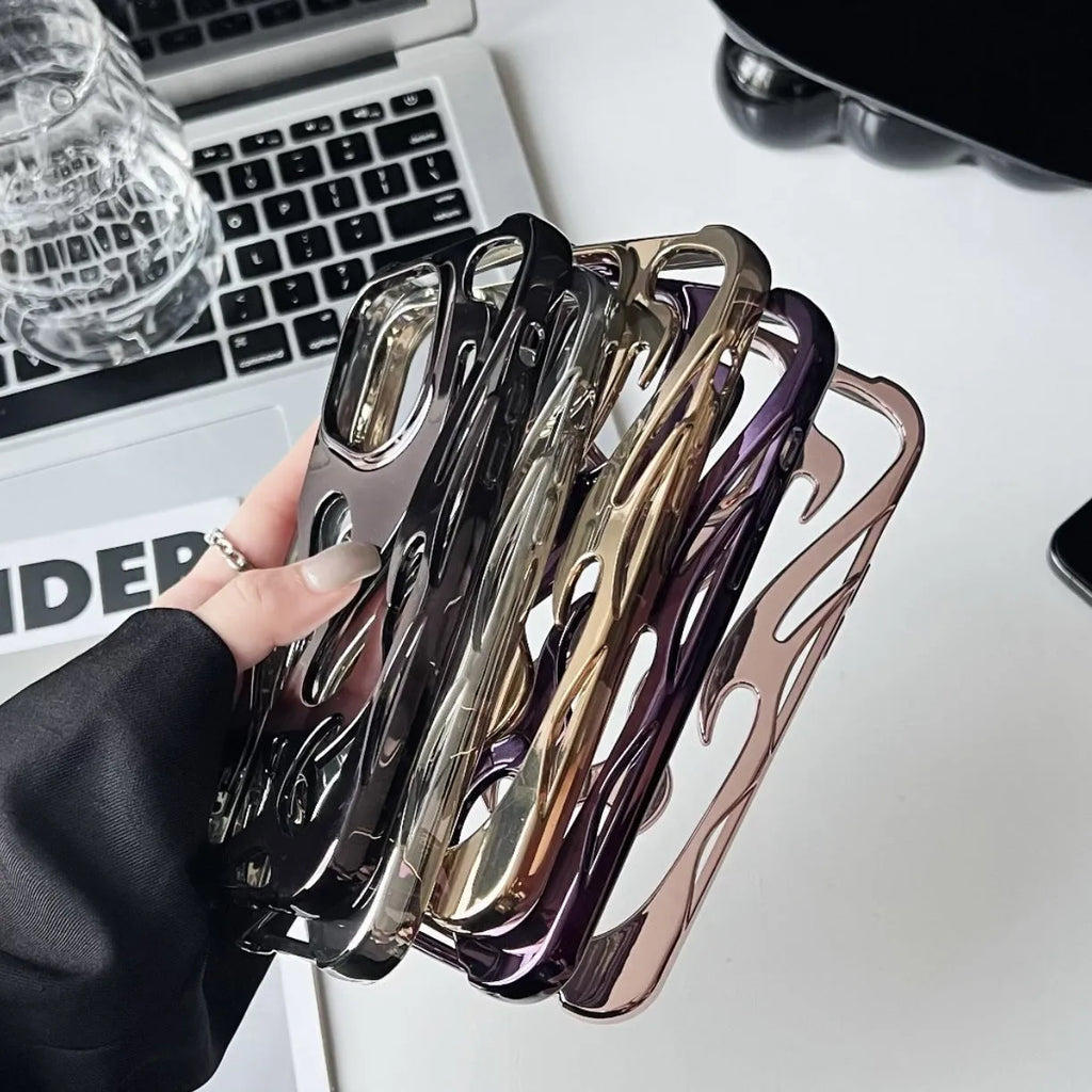 Electroplating hollow flame pattern soft TPU phone case for Apple iPhone in metallic silver finish