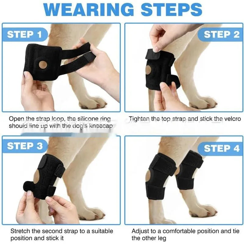 Black polyester dog leg guard with adjustable straps for ACL and joint support
