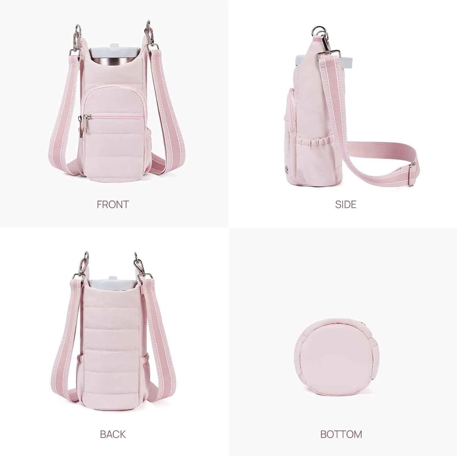 Cloth water bottle bag for bicycles in black, pink, or beige colours