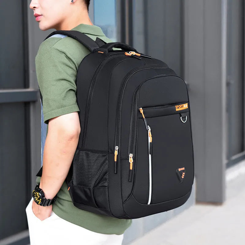 Men's Oxford cloth schoolbag with letter pattern and air pillow shoulder straps in red, green, blue, or black