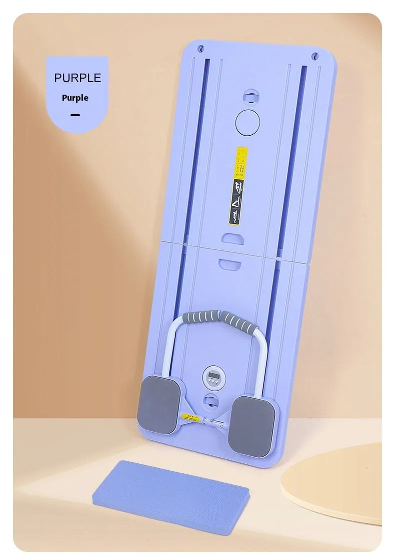 Supine board home gym fitness equipment for abdominal training, 410mm x 1060mm x 70mm, purple or gray.
