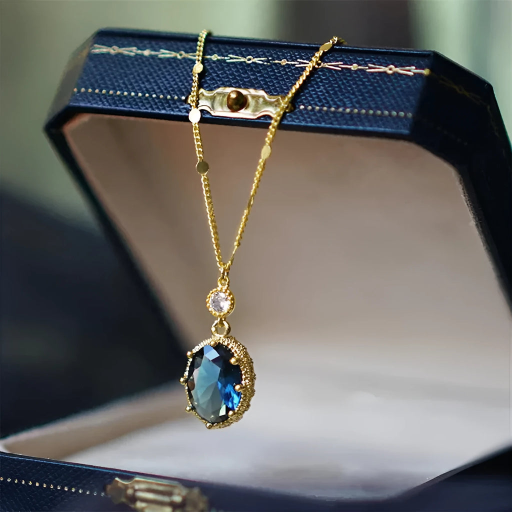 French retro geometric gold necklace with electroplated copper construction