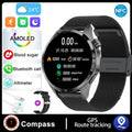 Black smartwatch with Bluetooth calling, sports modes and health monitoring functions on wrist
