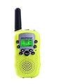 Children's walkie talkie set in various colours showing handheld design with antenna and channel selector