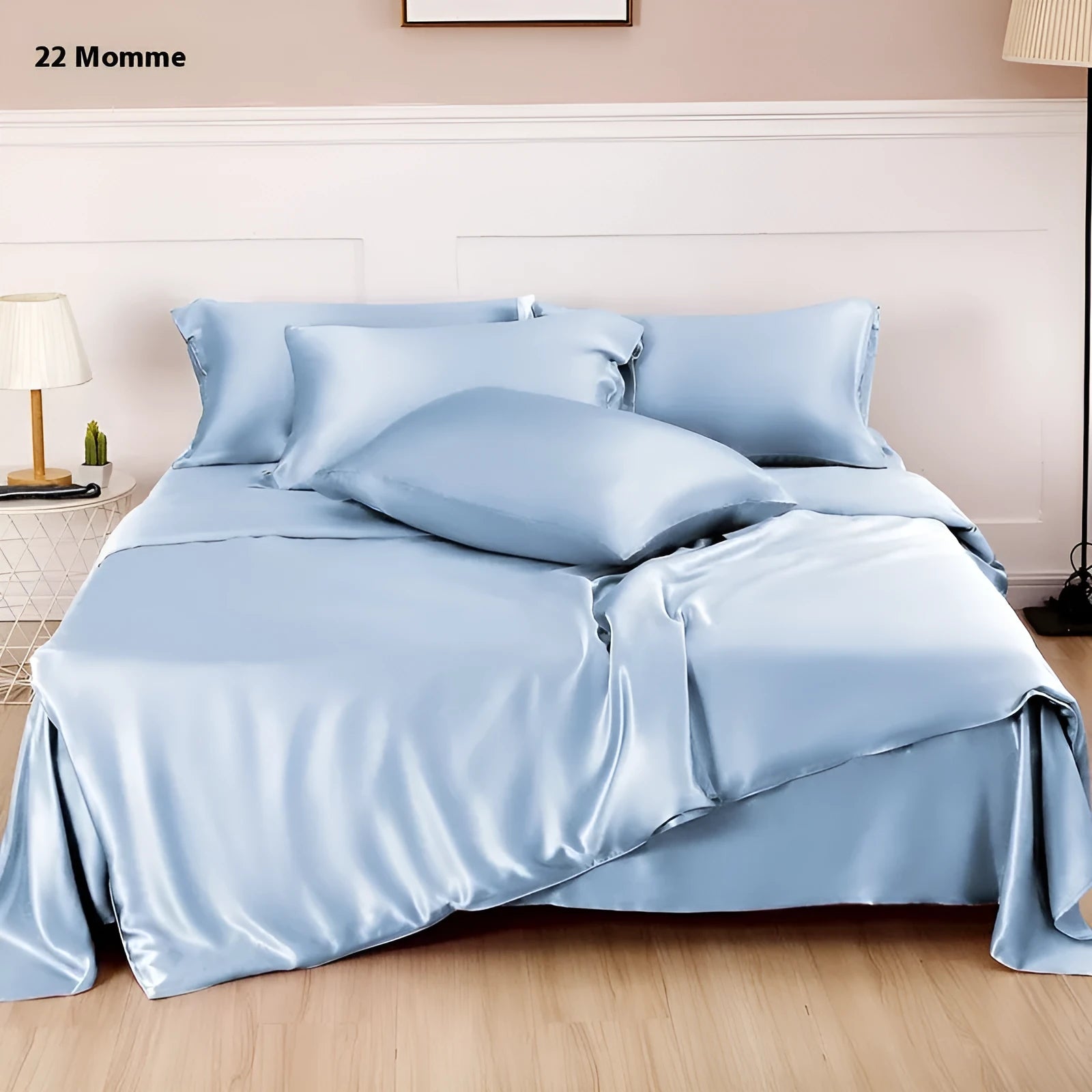 Solid colour silk duvet cover in lotus pink, pea green, bright brown, mysterious purple, white, and silver blue.