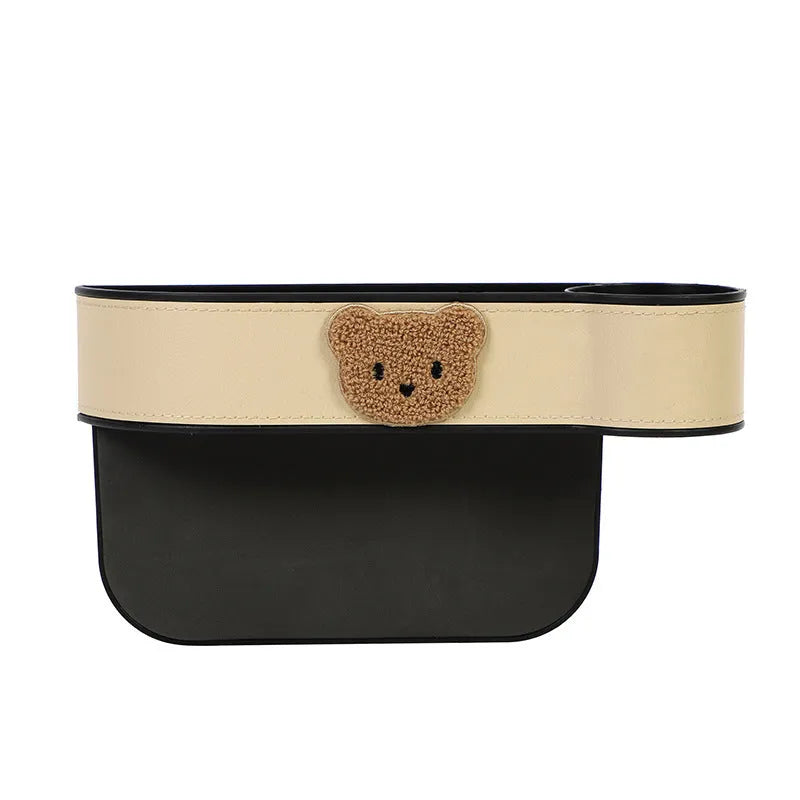 Leather car seat gap storage box with cartoon bear design for organising small vehicle items