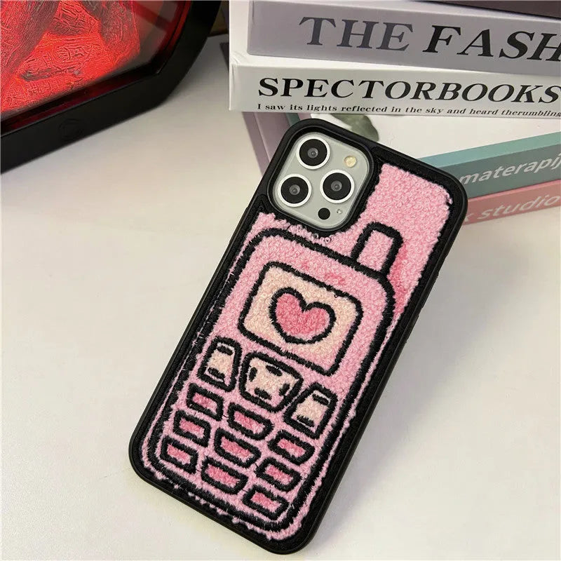 Pink towel embroidered TPU iPhone back cover with Japanese Korean style design