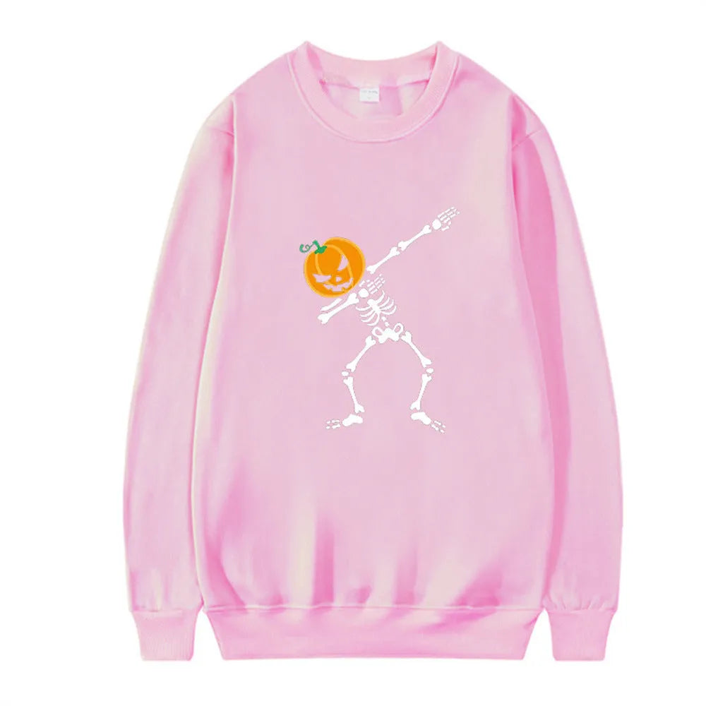 Women's printed long sleeve crew neck cotton blend top in multiple colours on a hanger.