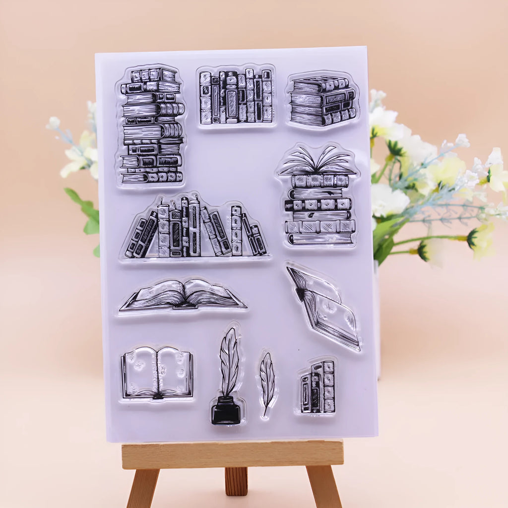 Portable transparent self-adhesive silicone stamp with white seal pattern for greeting cards