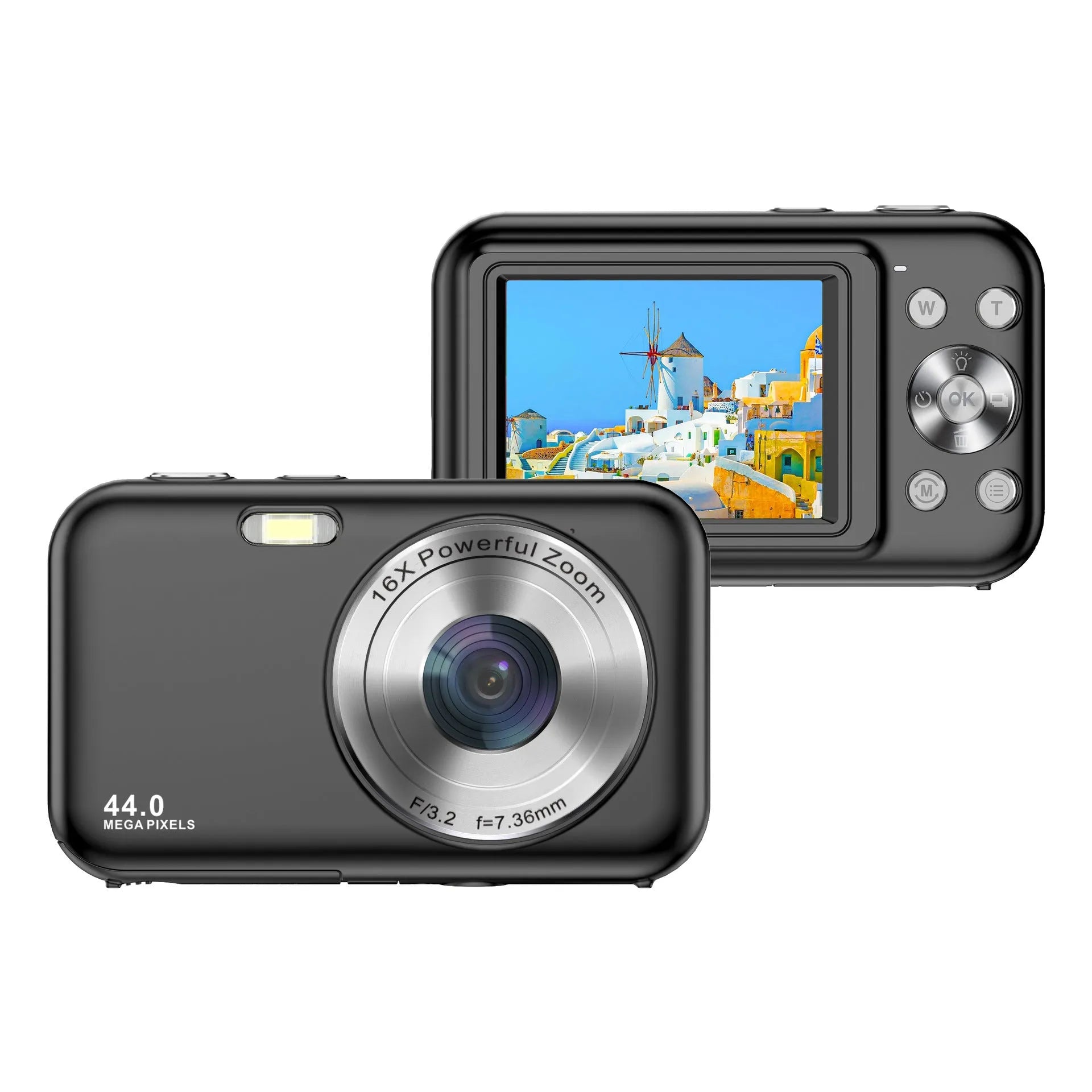 DC406L children's digital camera in black, green, pink or purple colours showing its 2.4-inch screen.