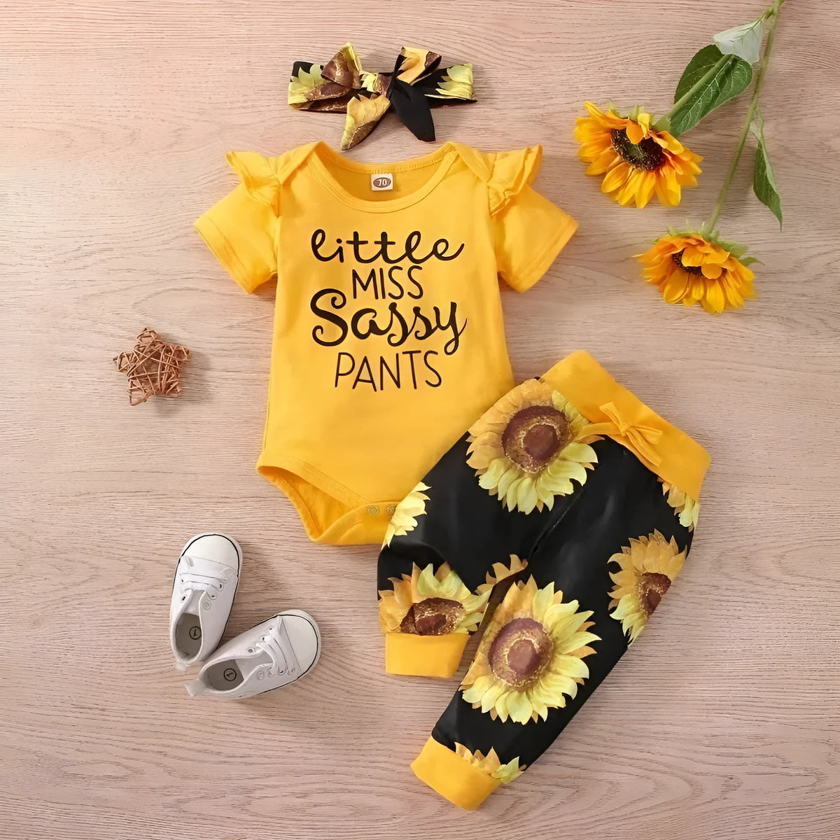 Baby jumpsuit set with headband, letter print top and pants, cotton, black ten D or M, 70-100cm