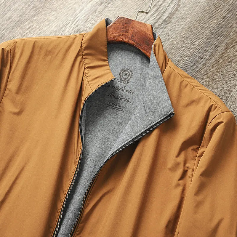 Men's stand collar business casual jacket in polyester fabric with cotton lining