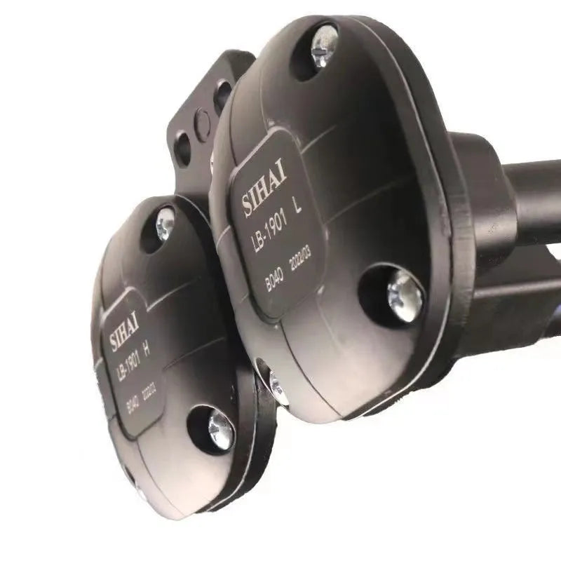Black 12V 24V 300DB super loud dual trumpet air horn and compressor kit for vehicles.