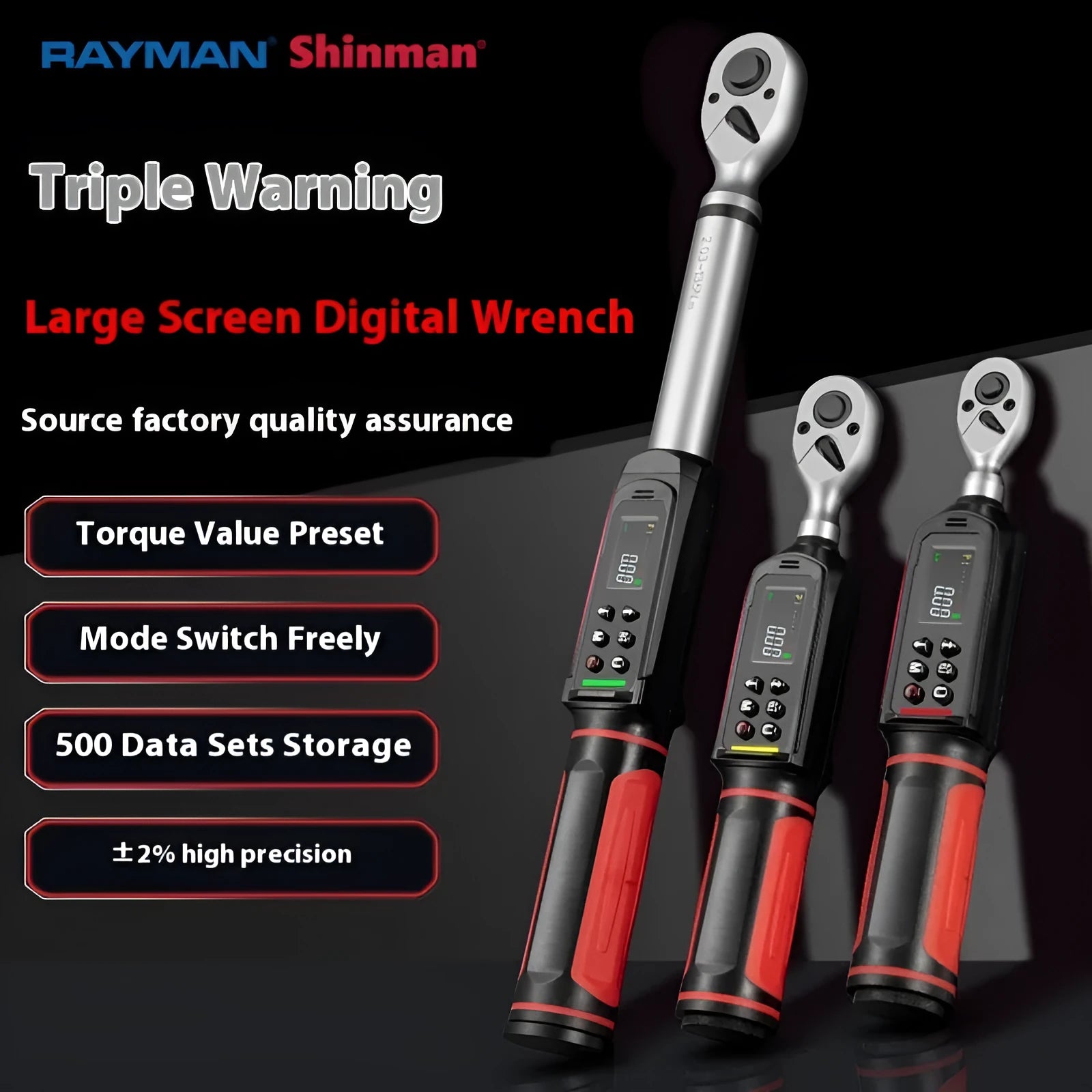 Electronic digital torque wrench body made of chrome-vanadium steel with display screen and 0.15-340N range capability
