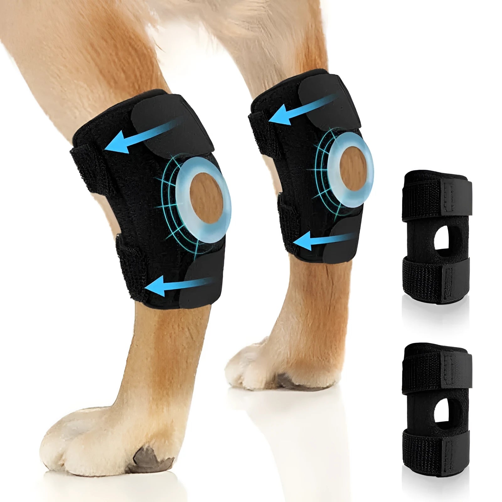 Black polyester dog leg guard with adjustable straps for ACL and joint support