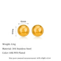 Stainless steel 18K gold ball stud earrings in round geometric design on simple stud posts.