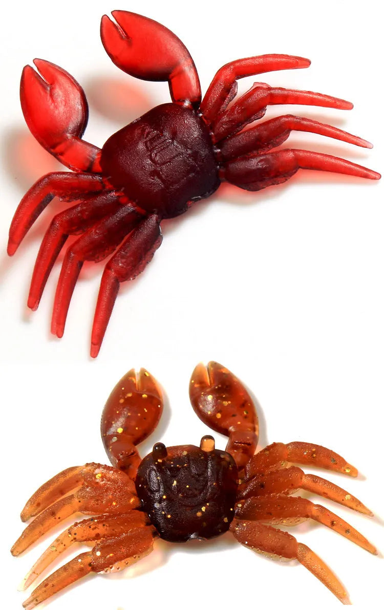 PVC crab fishing lure measuring 8cm in red and brown colour variations