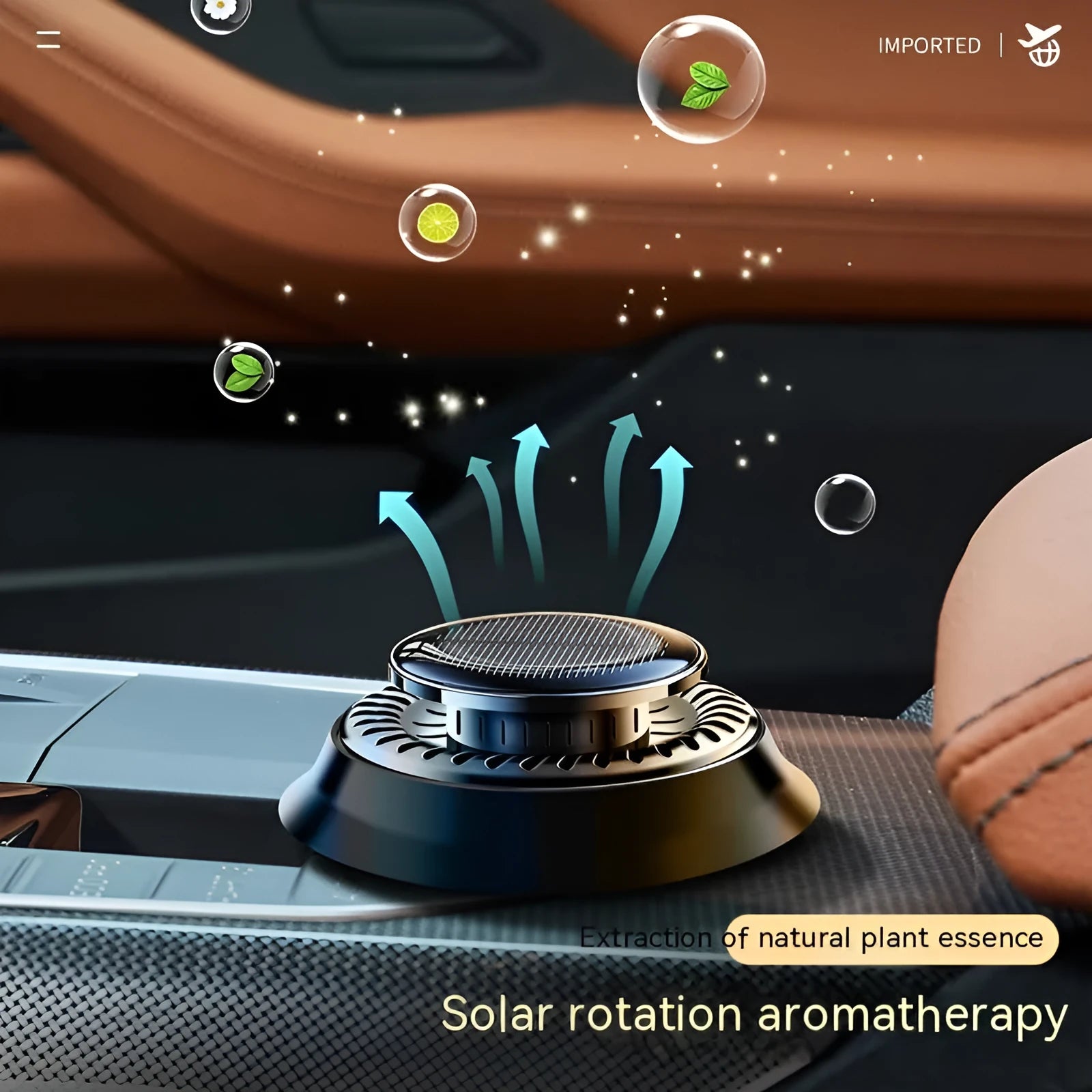 Black plastic solar car ornament with dragon or ocean design, 84mm on dashboard.