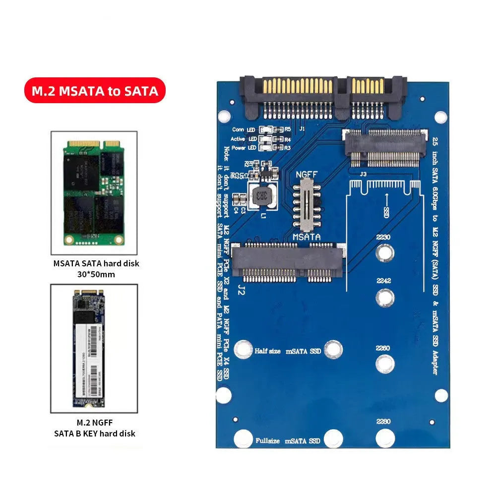 Black SATA3 to M.2 NGFF mSATA SSD conversion adapter card with aluminium alloy construction