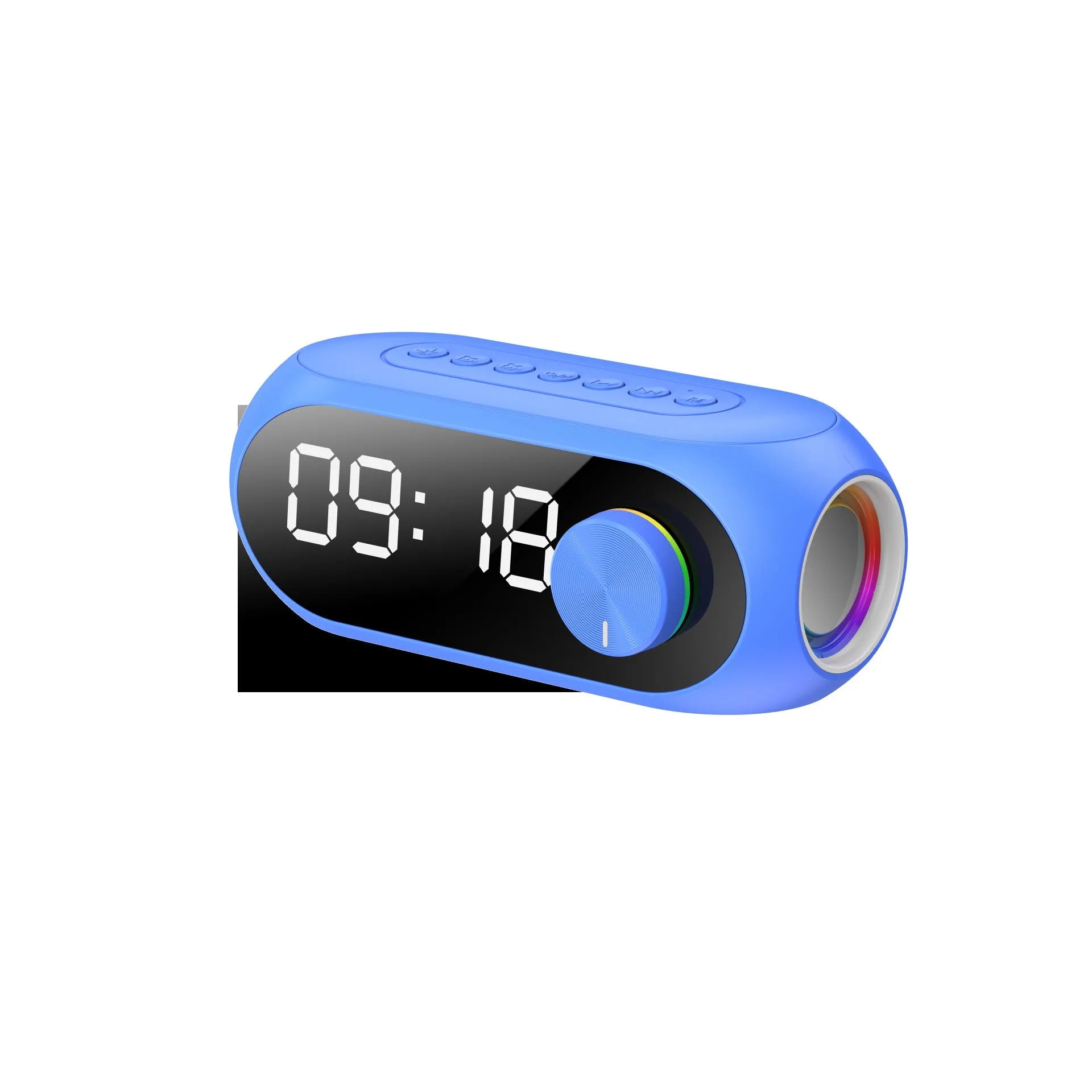 USB portable mini clock speaker in black, white and blue colours with extra bass