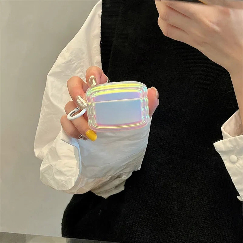 Silicone AirPods case with holographic laser ring design for multiple Apple AirPods models