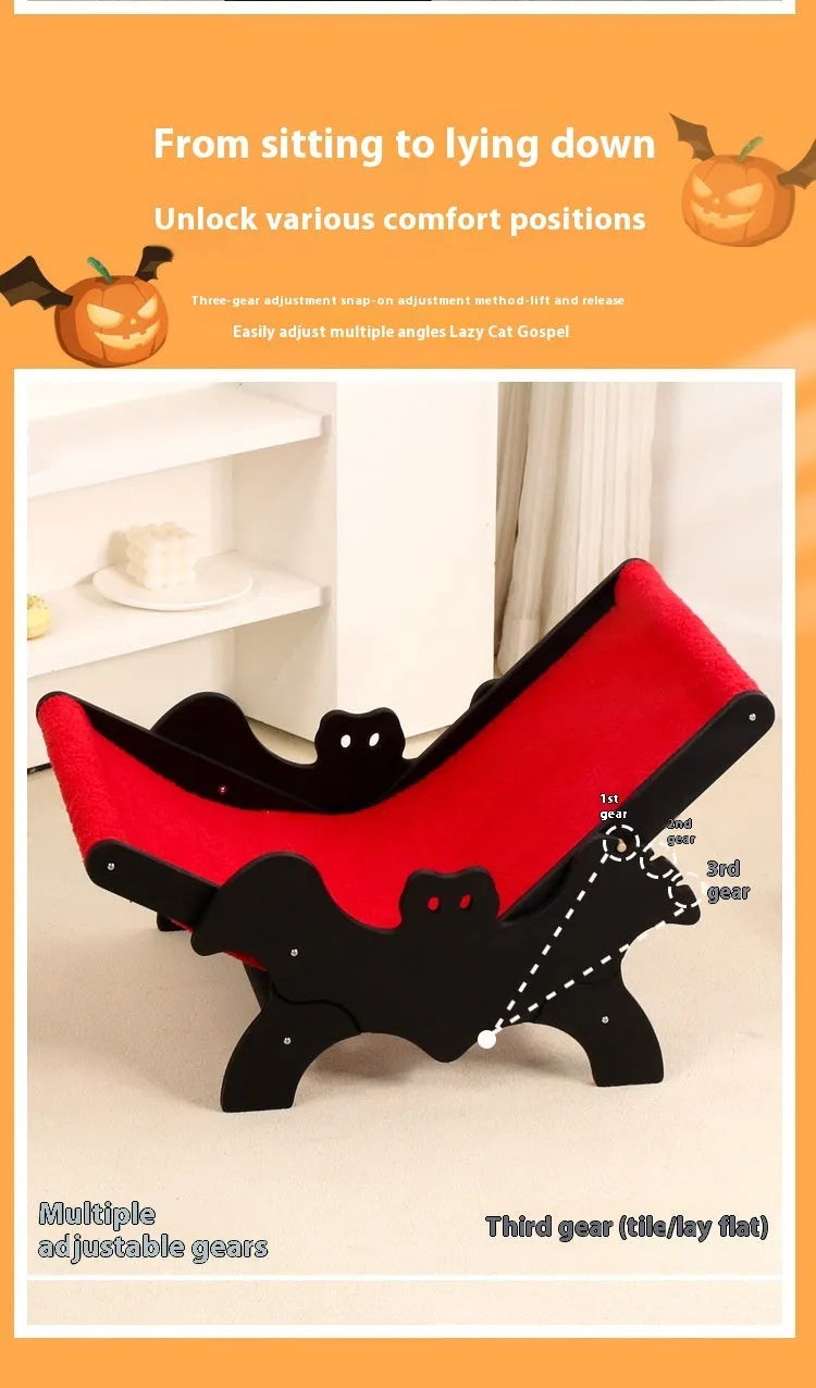 MW-054 wooden bat design cat recliner bed in black and red Halloween colours
