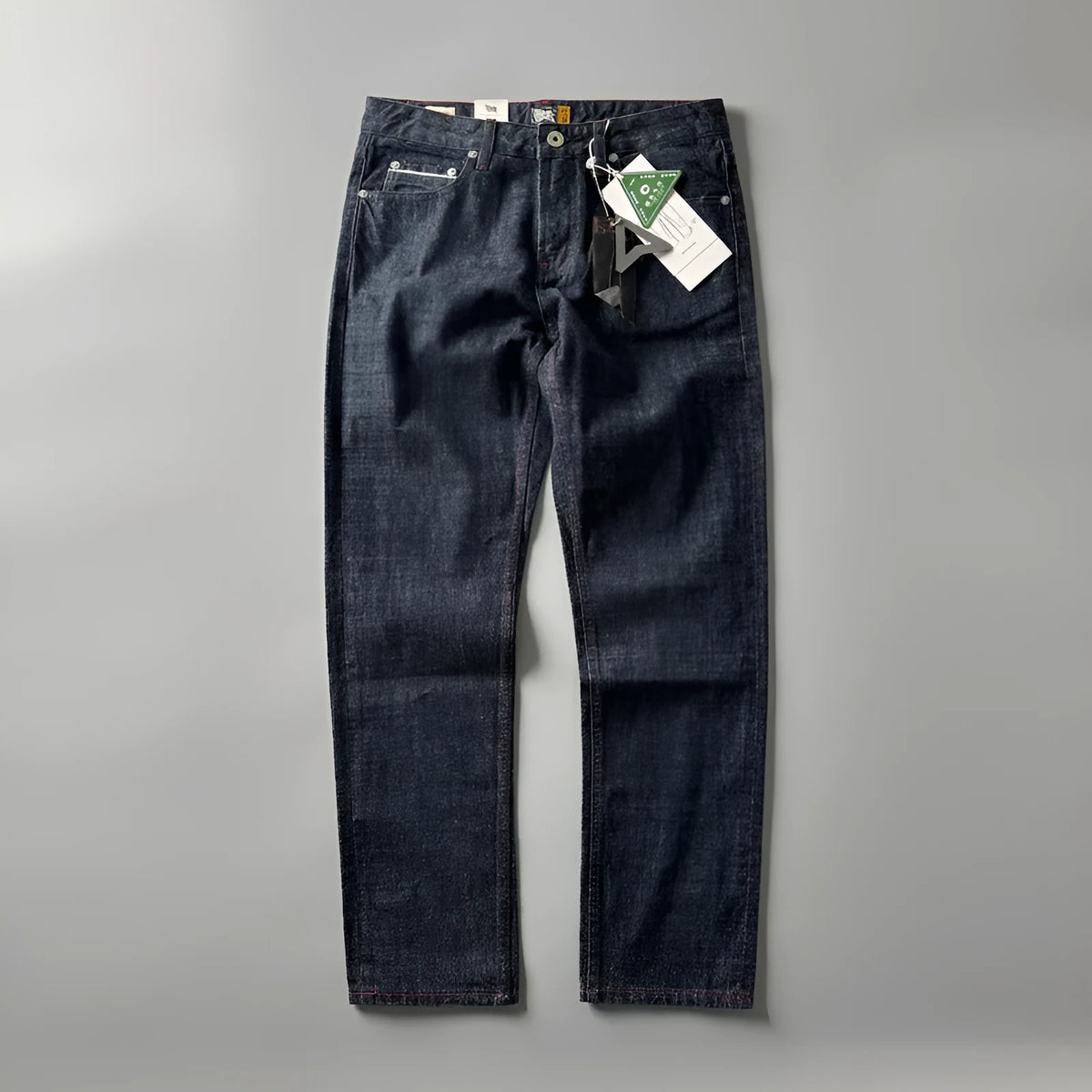Men's straight leg denim trousers in primary colour with American retro styling and mid waist fit