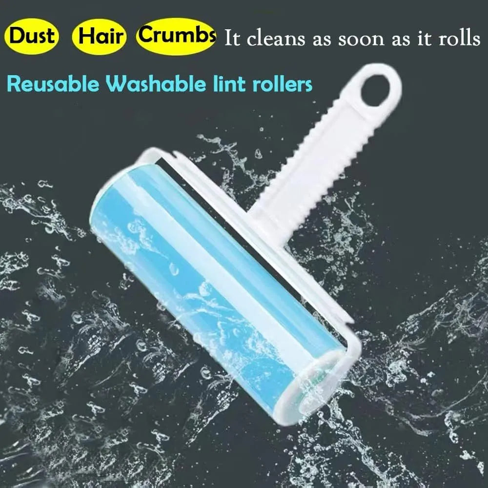 Reusable washable lint roller with protective cover for pet hair removal, measuring 17x10x4cm
