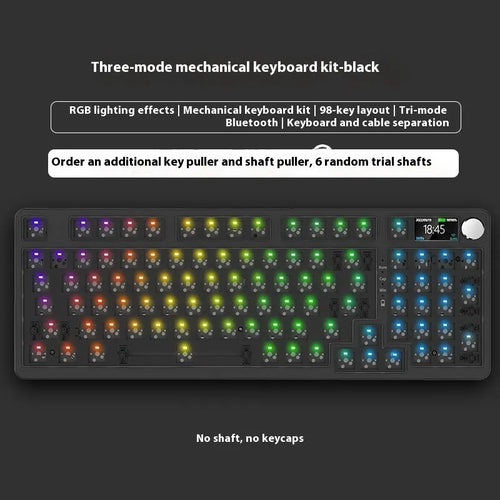 98 key wireless Bluetooth mechanical keyboard kit with metal knob on desk