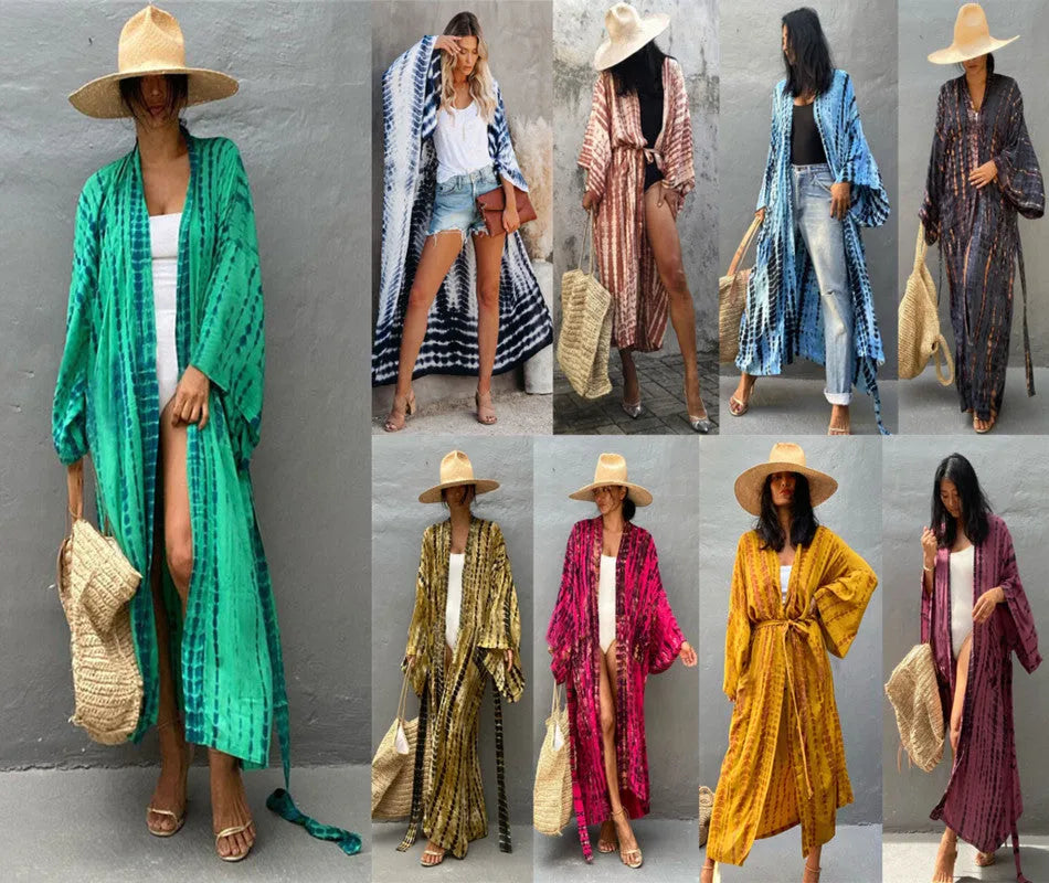 Loose printed cotton beach cover-up blouse in multiple colour options.