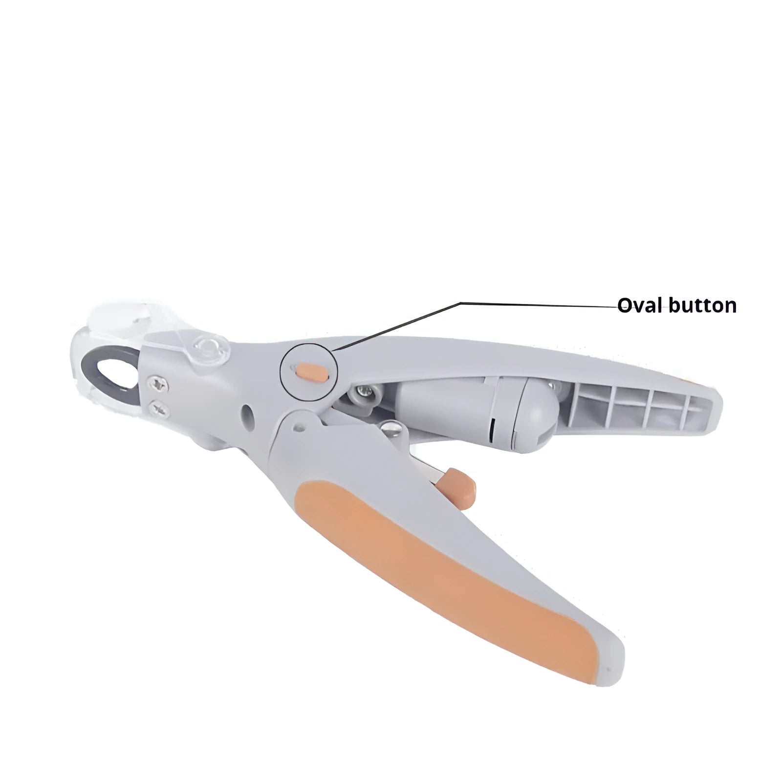 LED illuminated dog nail trimmer with transparent plastic blade guard showing blood line indicator