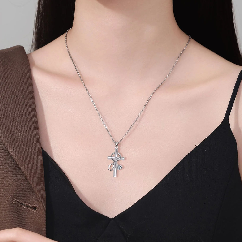 Women's stethoscope necklace with cross pendant made from electroplated copper on cross chain