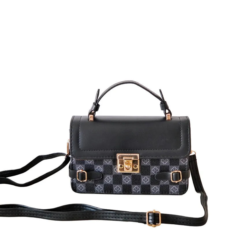 Retro square pattern crossbody bag in apricot colour with ethnic stitching and flower decoration