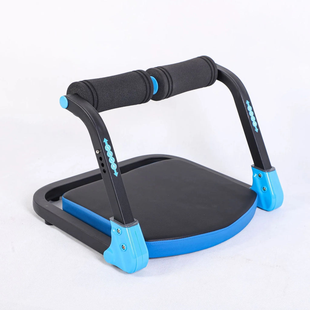 Mini multifunctional abdominal device in sky blue and red colours for home fitness