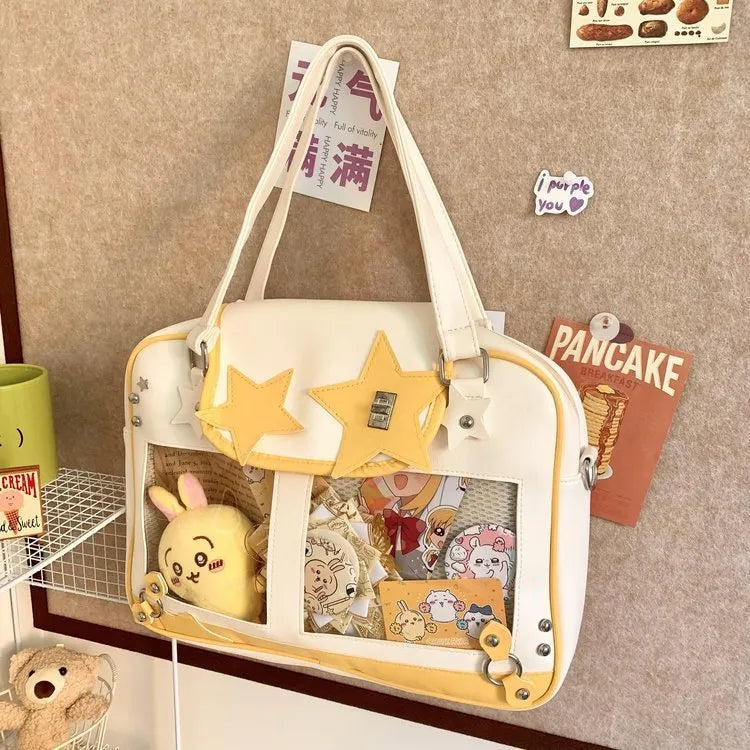 Preppy style PU shoulder messenger bag, 36x21x7cm horizontal square, contrast colour, with mobile phone bag