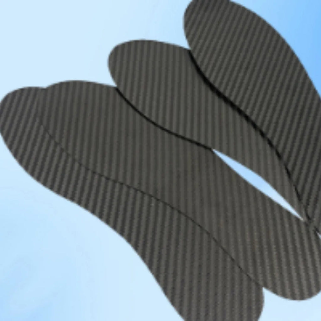 Black 3K carbon fiber running insoles showing full palm design and thickness options