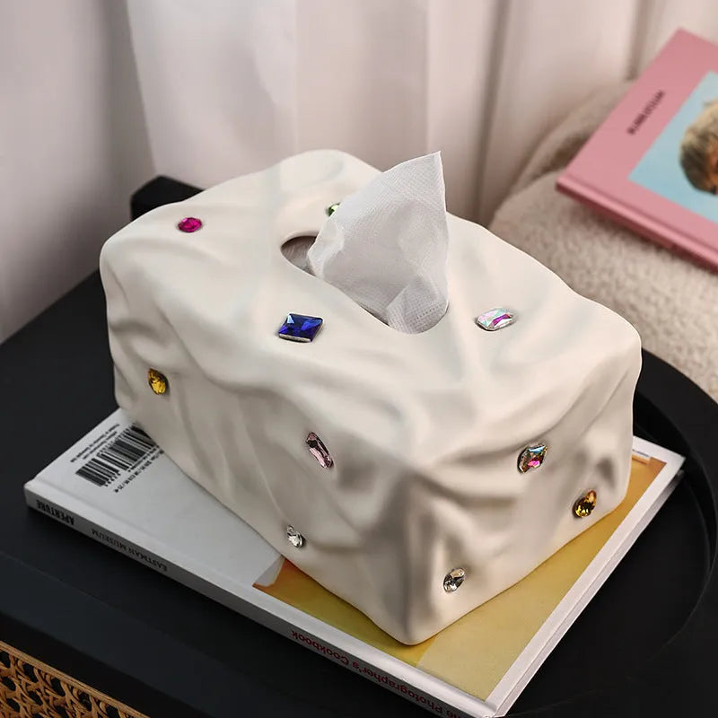 Ceramic tissue box in matte coconut milk white finish with light luxury styling