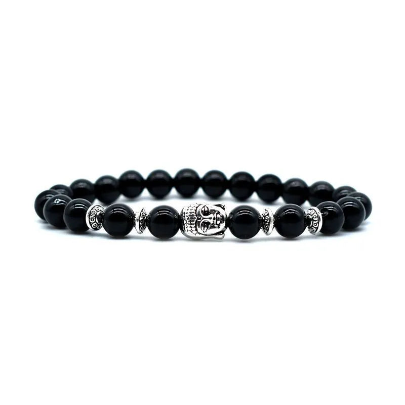 Handmade unisex bracelet with large 19mm tiger eye Buddha head bead on wrist