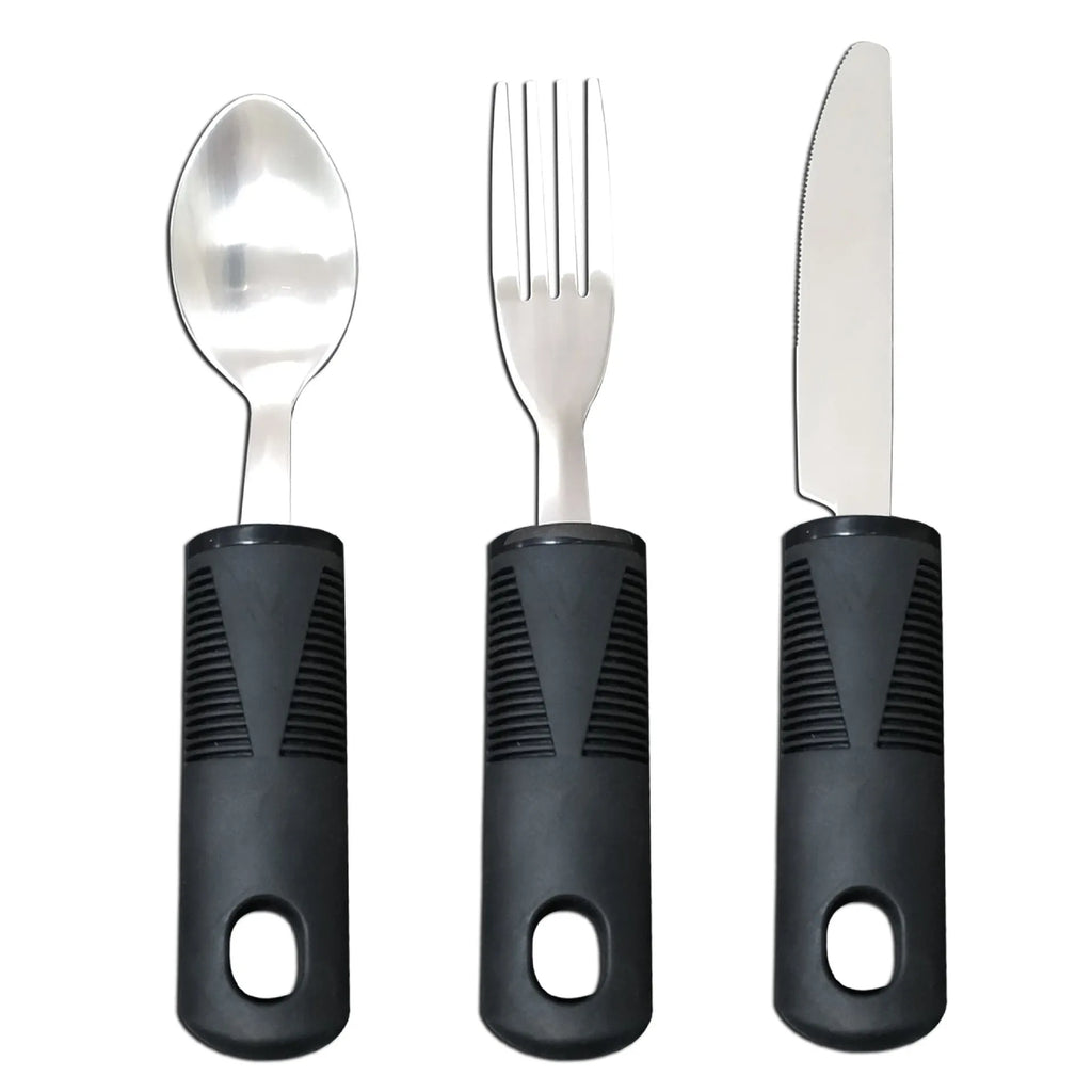 Stainless steel adaptive utensils with rubber handles for elderly anti-shake food assistance