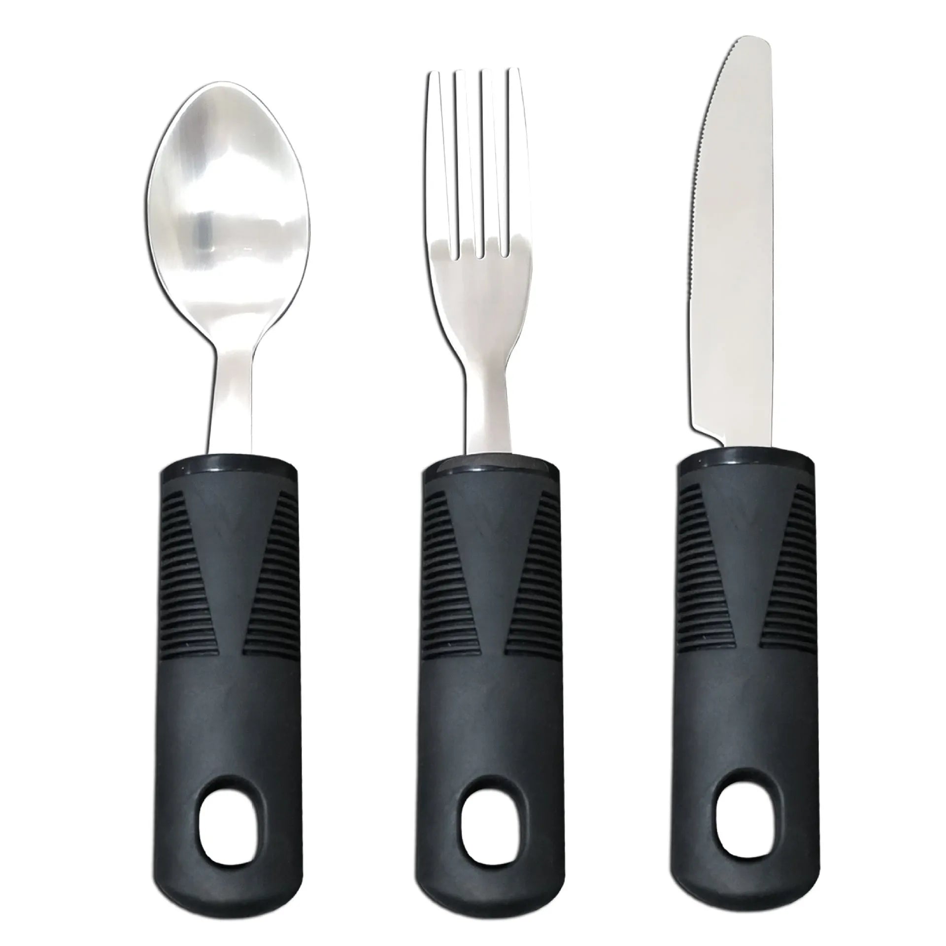 Stainless steel adaptive utensils with rubber handles for elderly anti-shake food assistance