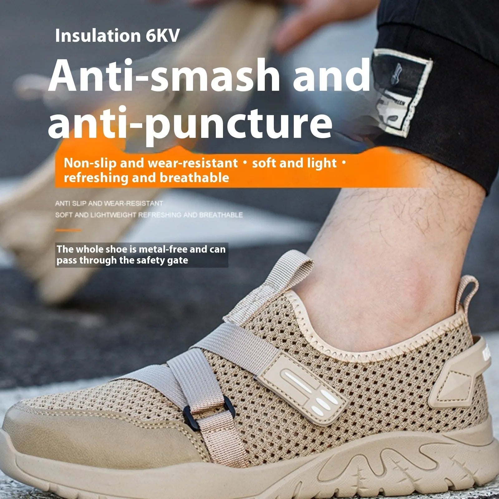 Men's grey anti-smash anti-puncture work insulation safety shoes with rubber sole