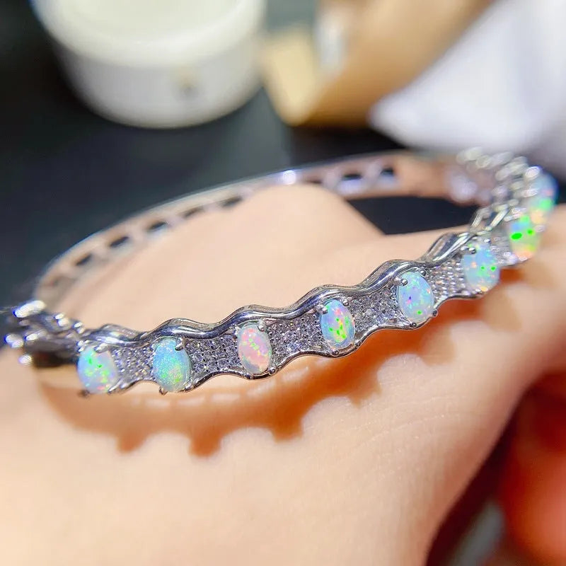 925 sterling silver opal bracelet with white gold plating in platinum colour for women