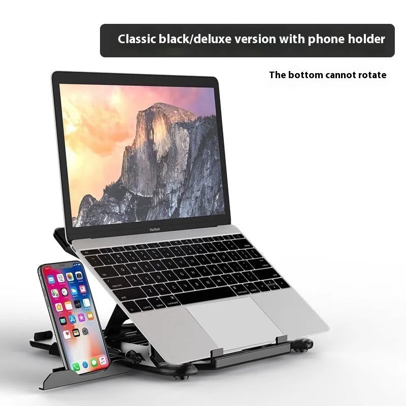 Black ABS plastic laptop cooling bracket with 300mm x 200mm platform showing laptop placement