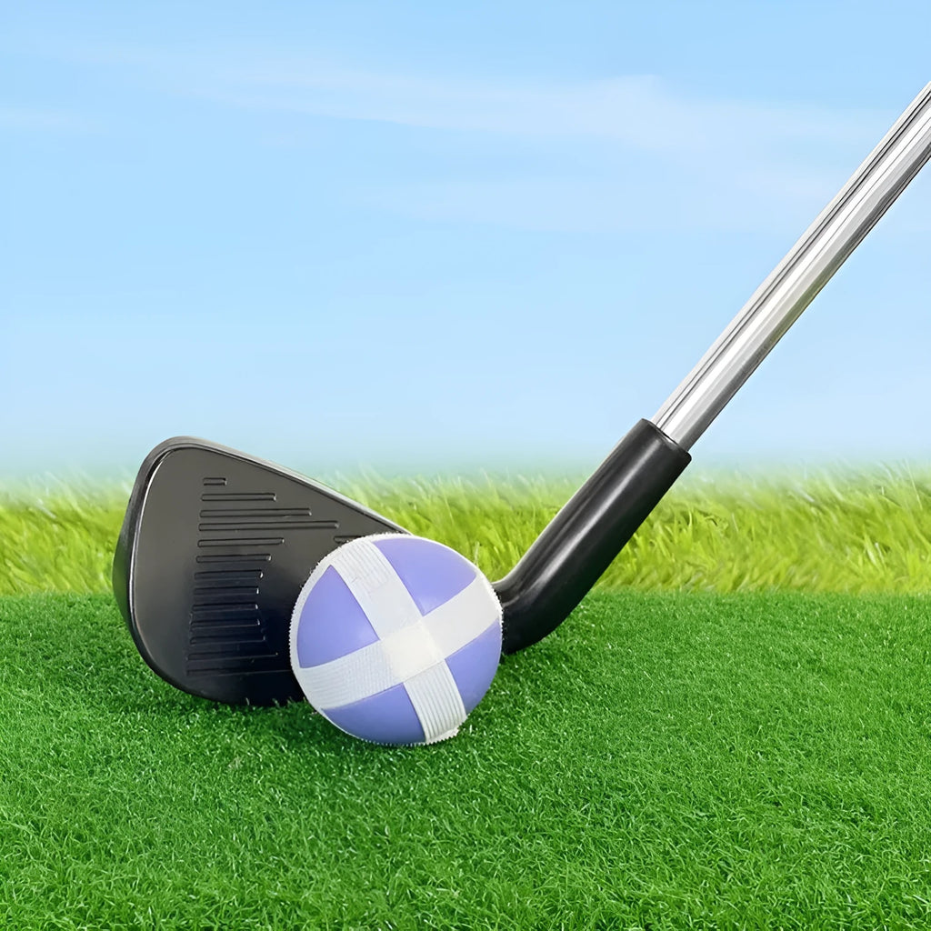 Metal golf club set showing adult and child sizes for outdoor training
